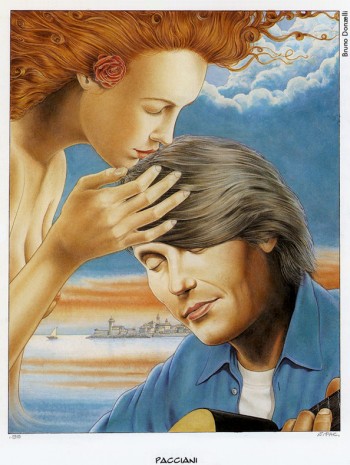 Fabrizio visto da Massimiliano Pacciani, 1999. Dalla mostra «Segni De André» e volume omonimo a cura di Vincenzo Mollica, Edizioni Di, 1999.