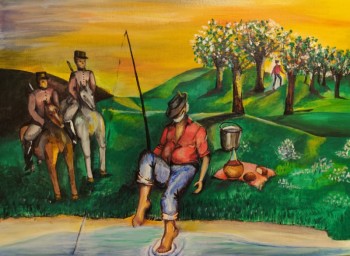 Il Pescatore, La Fenice, acrilico su cartoncino telato, 40 x 30